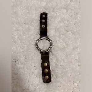 Rebel Designs Leather Cuff Bracelet with White Stones